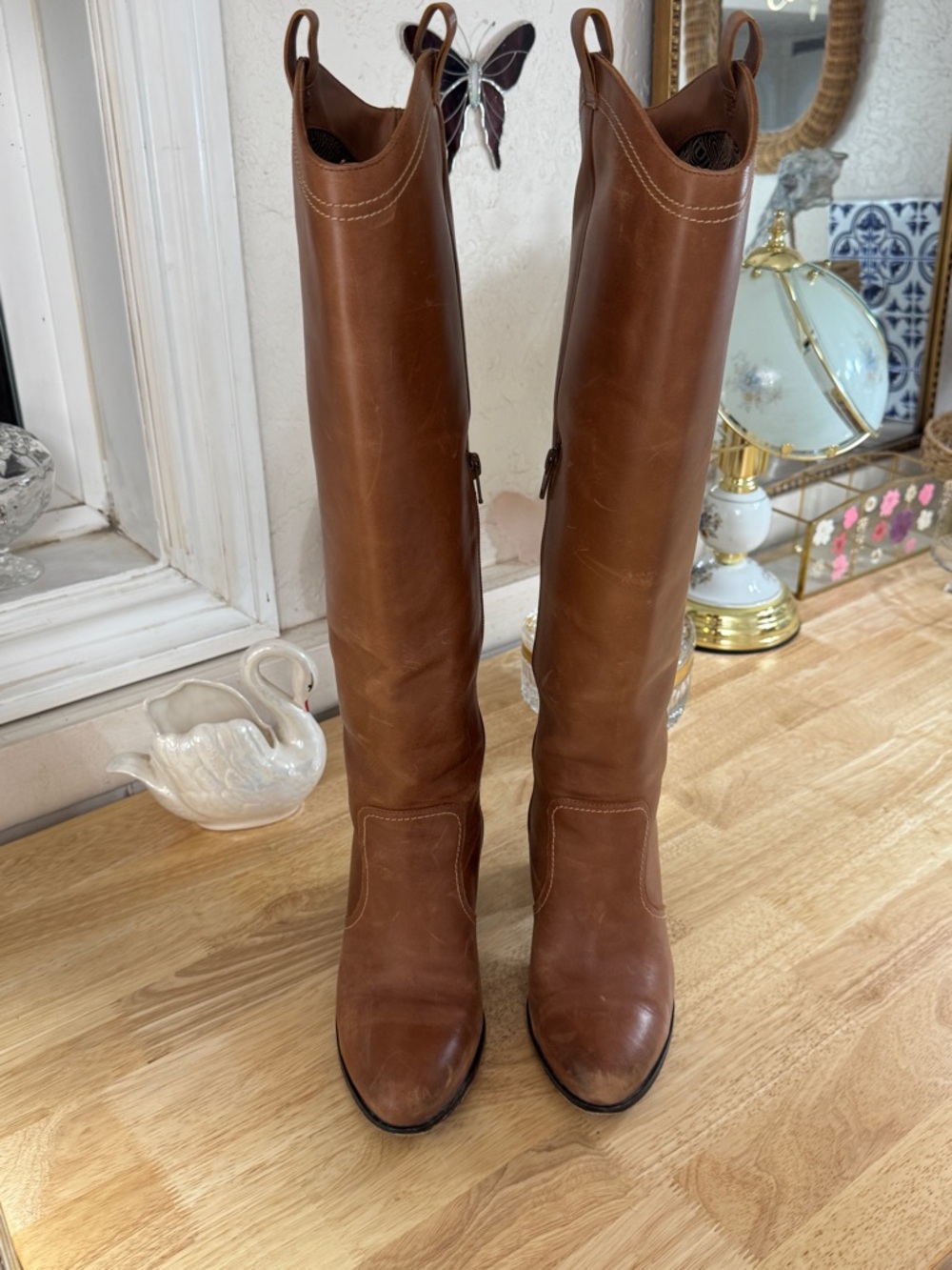 Deltan Brianne Women's Size 8M Western Tall Brown Classy Chic Leather Boots - Picture 2 of 15